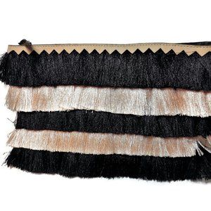 Stella & Dot Pink and Black Fringe Clutch Bag Like New